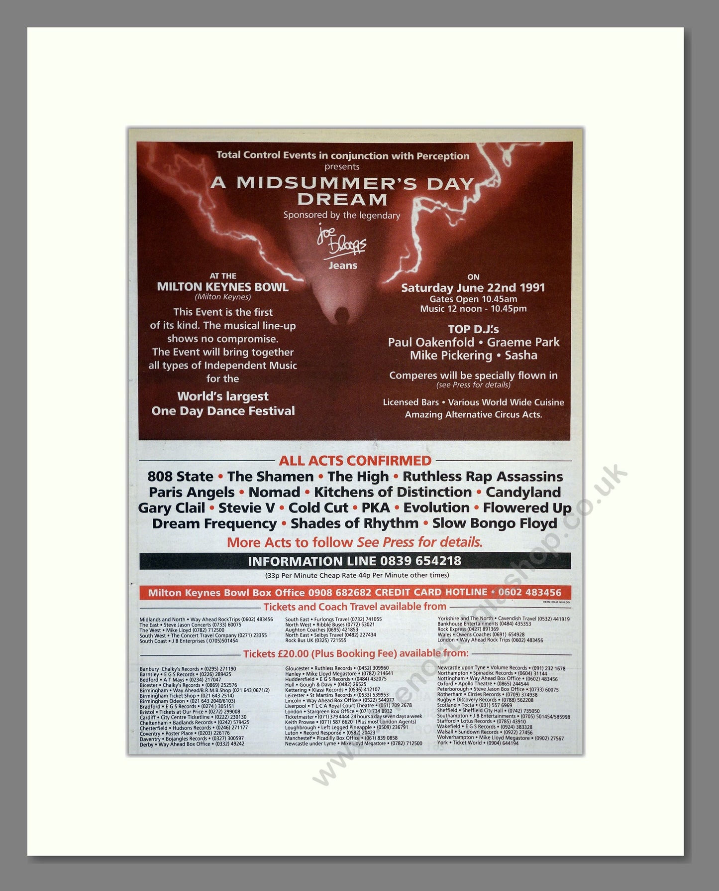 A Midsummer Day's Dream - Line Up. Vintage Advert 1991 (ref AD17405)