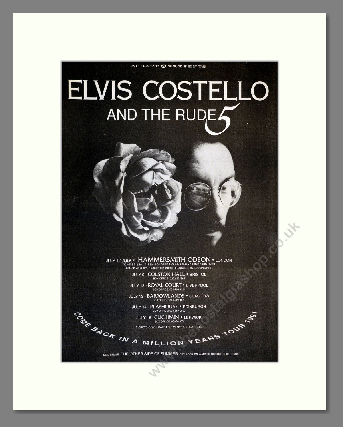 Steve Rude Elvis Elvis Costello and The Rude 5 - UK Tour. Vintage Advert 1991 (ref AD17 ...