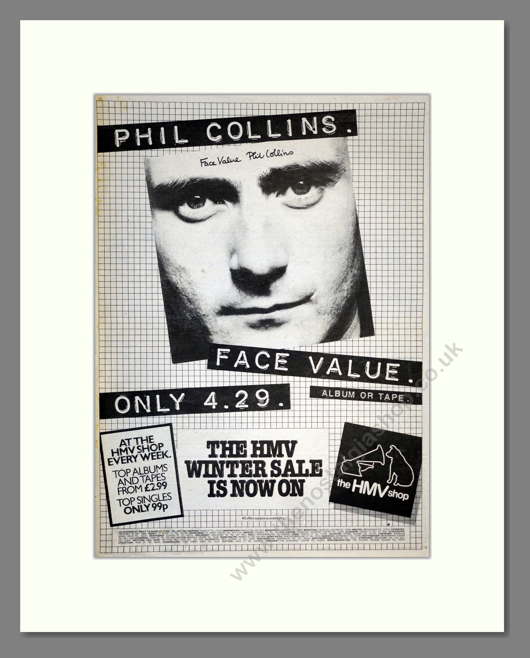 Phil Collins - Face Value. Vintage Advert 1981 (ref AD17432)