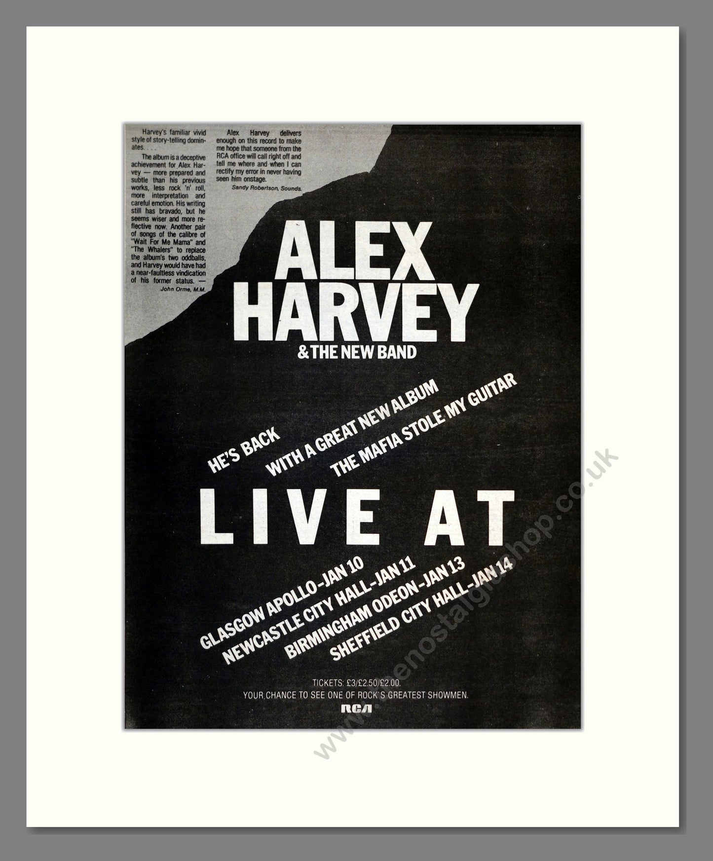 Alex Harvey And The New Band - The Mafia Stole My Guitar UK Tour. Vintage Advert 1980 (ref AD17438)