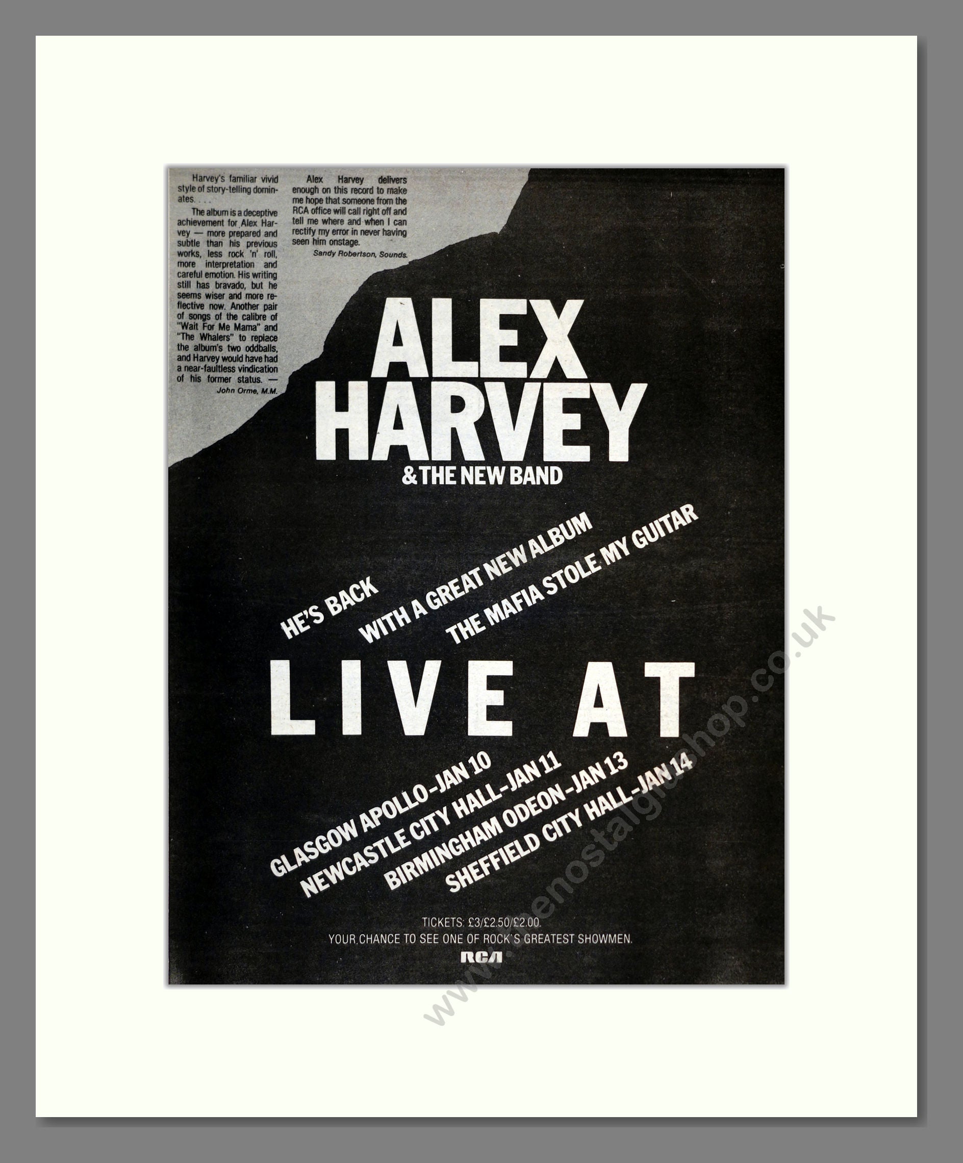 Alex Harvey And The New Band - The Mafia Stole My Guitar UK Tour. Vintage Advert 1980 (ref AD17438)