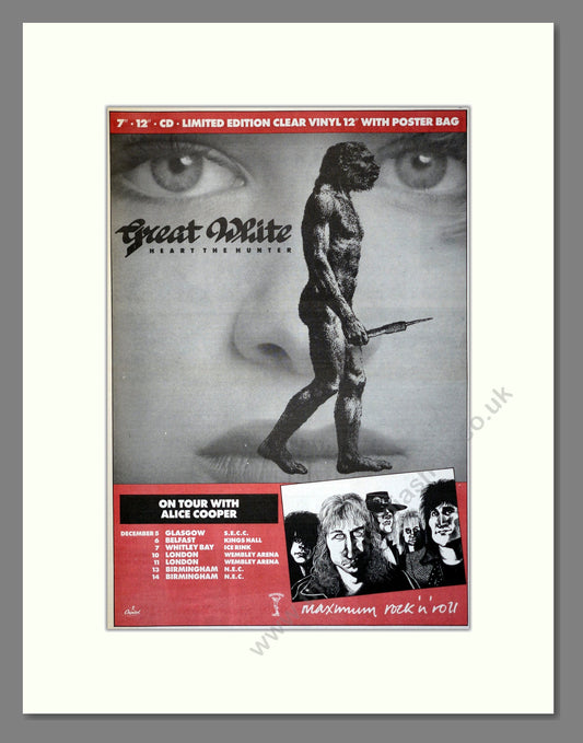 Great White - Heart The Hunter (UK Tour with Alice Cooper). Vintage Advert 1989 (ref AD17449)