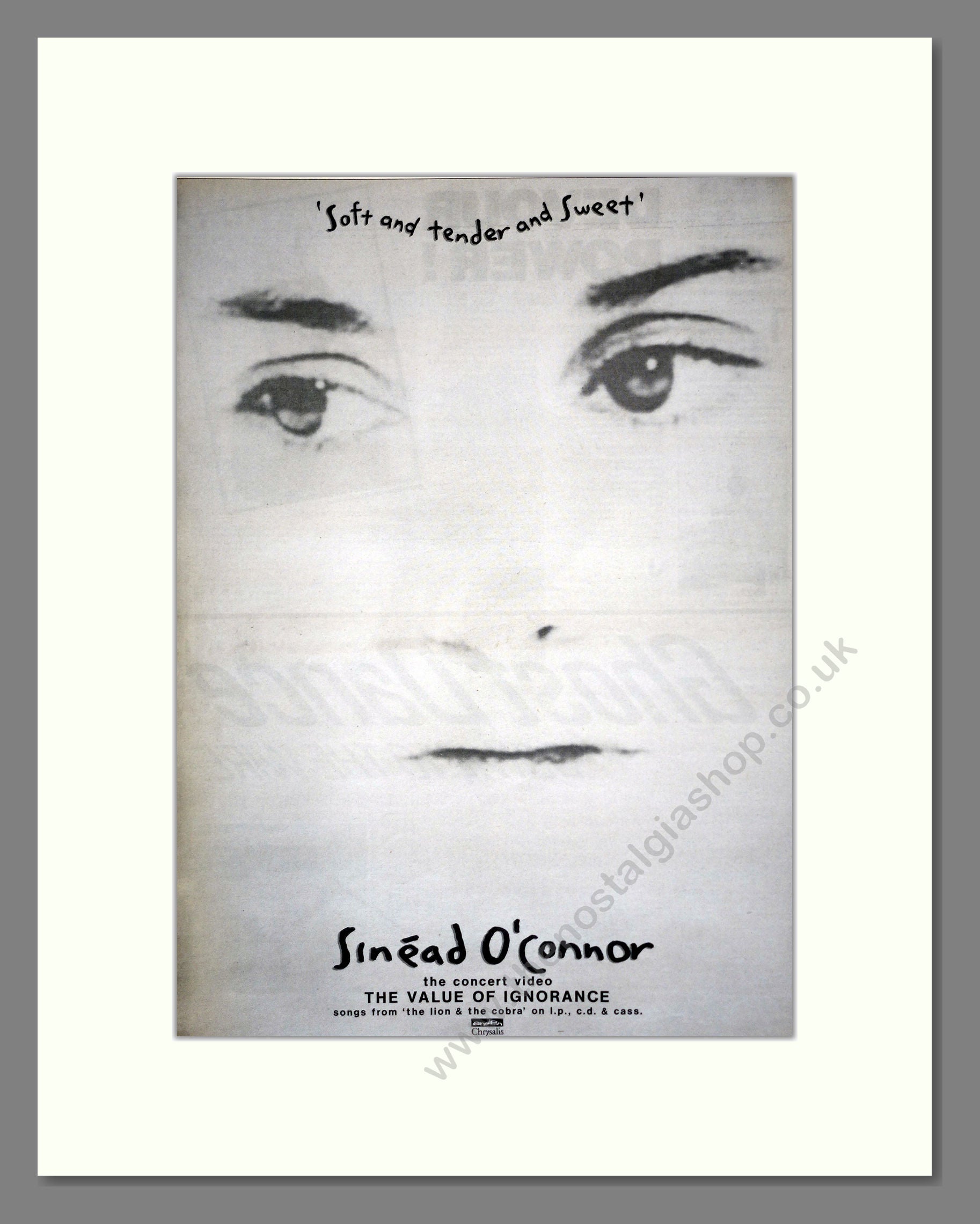Sinead O'Connor - Soft And Tender And Sweet. Vintage Advert 1989 (ref AD17465)
