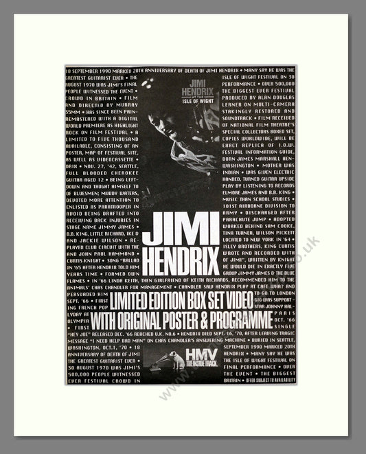 Jimi Hendrix - Box Set Video. Vintage Advert 1990 (ref AD17493)