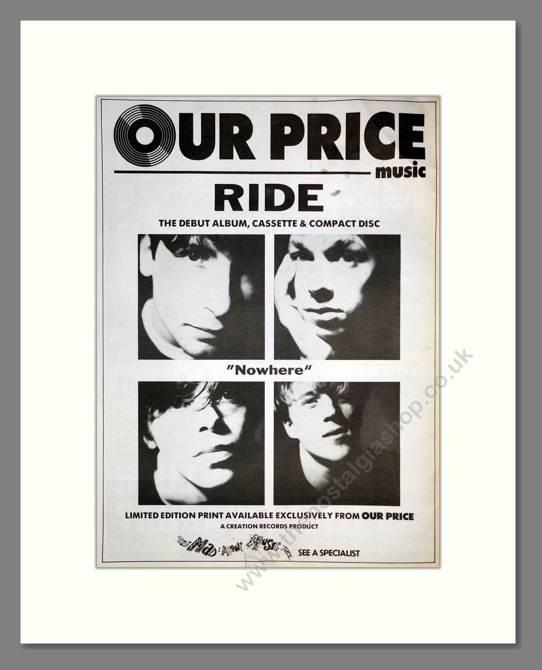 Ride - Nowhere. Vintage Advert 1990 (ref AD17494)