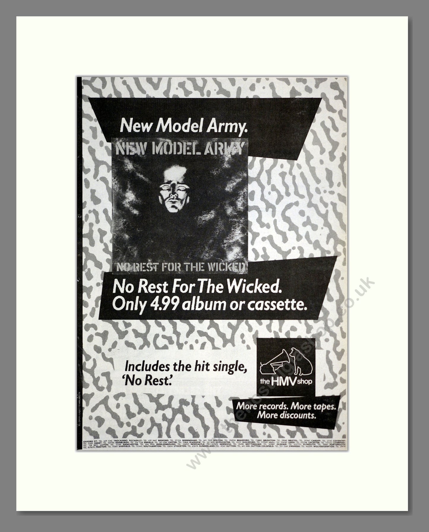 New Model Army - No Rest For The Wicked. Vintage Advert 1985 (ref AD17505)