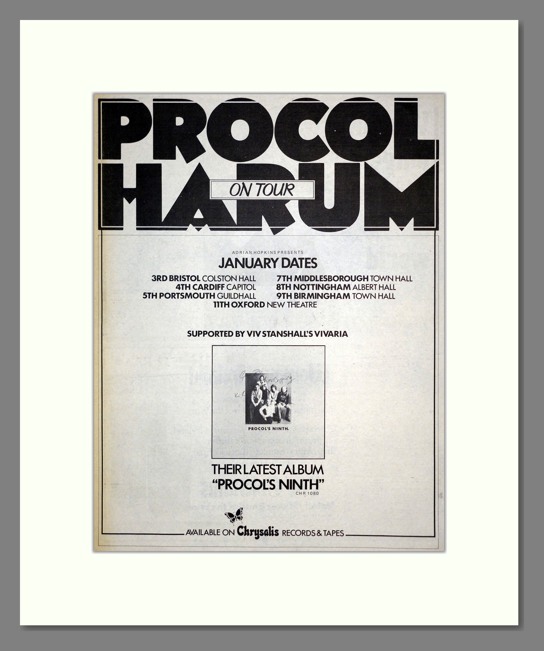 Procol Harum - UK Tour. Vintage Advert 1976 (ref AD17524)