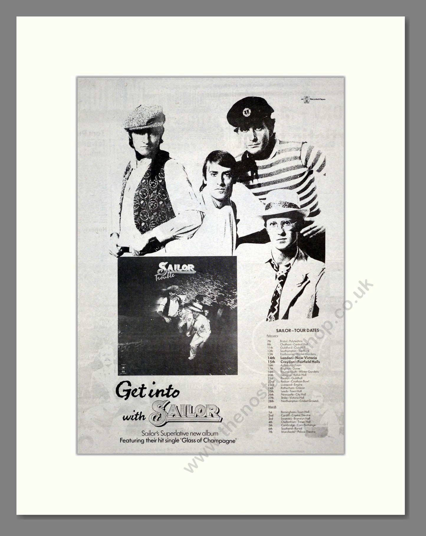 Sailor - Trouble (UK Tour). Vintage Advert 1976 (ref AD17530)