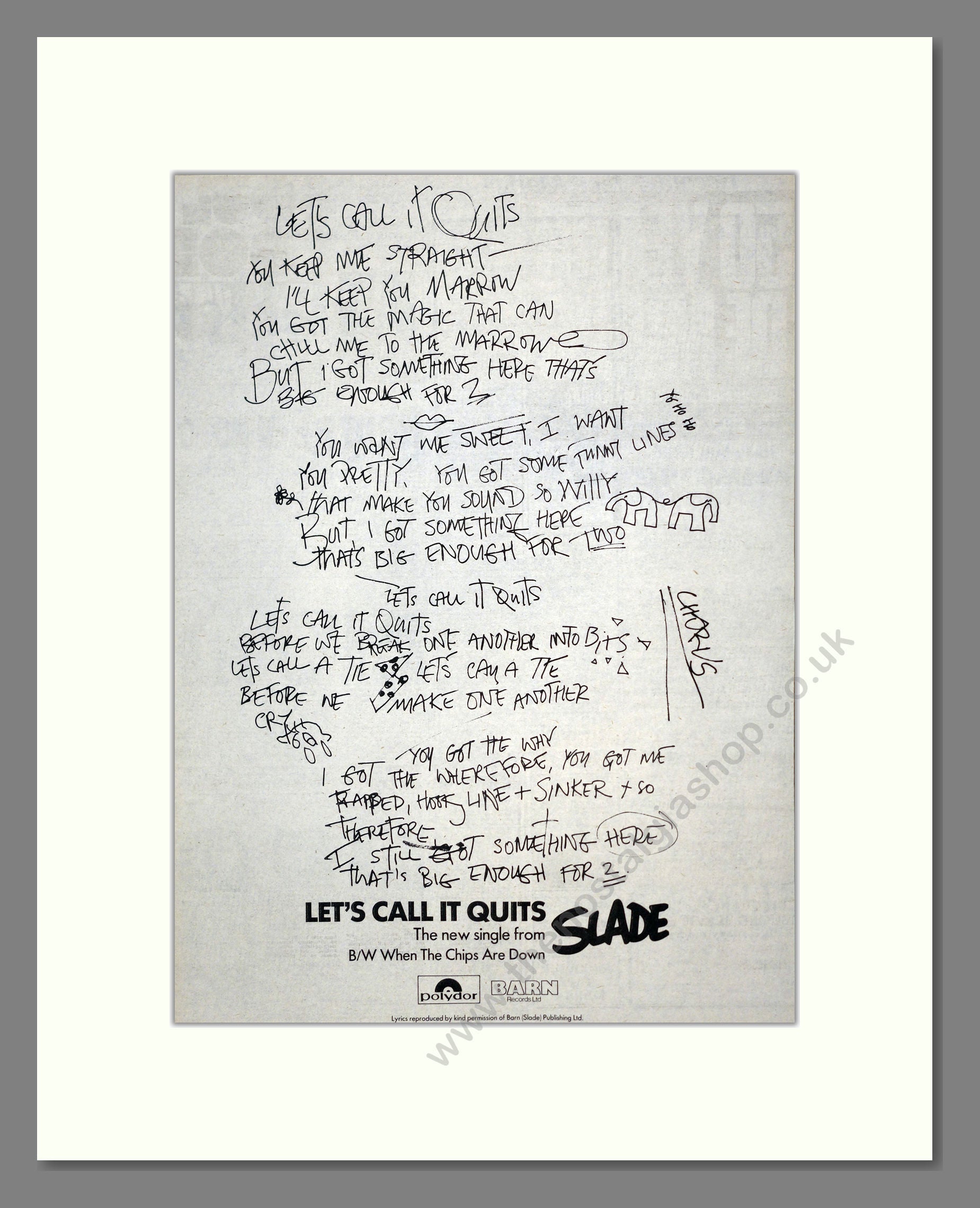 Slade - Lets Call It Quits. Vintage Advert 1976 (ref AD17540)