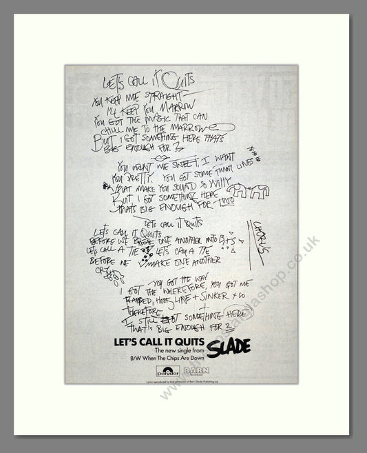 Slade - Lets Call It Quits. Vintage Advert 1976 (ref AD17540)