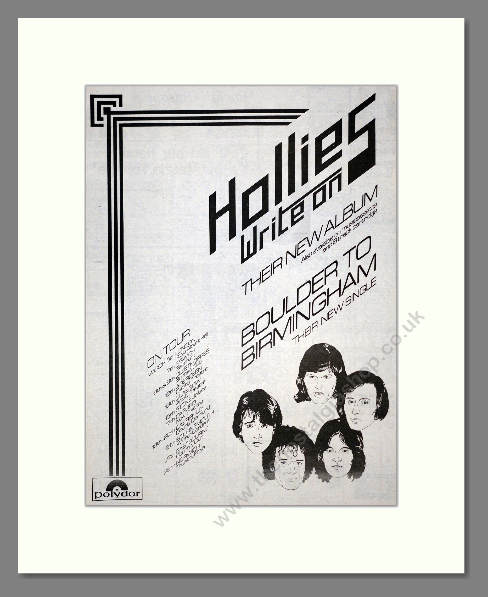 Hollies - Write On (UK Tour). Vintage Advert 1976 (ref AD17543)