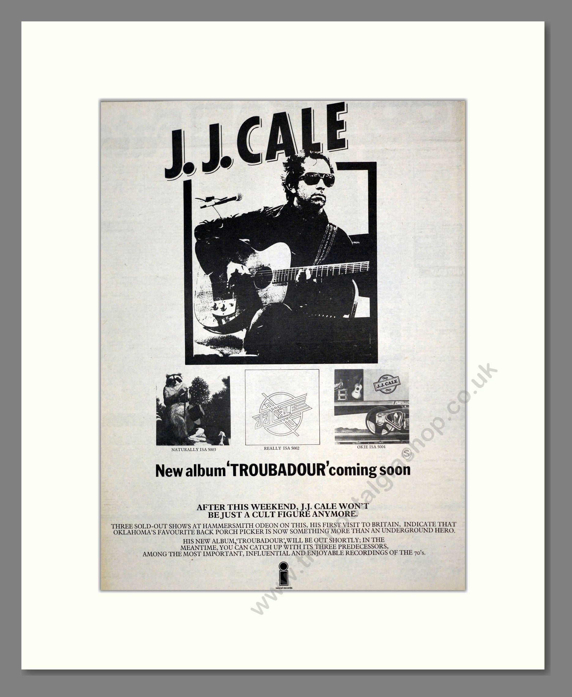 J.J. Cale - Troubadour. Vintage Advert 1976 (ref AD17564)