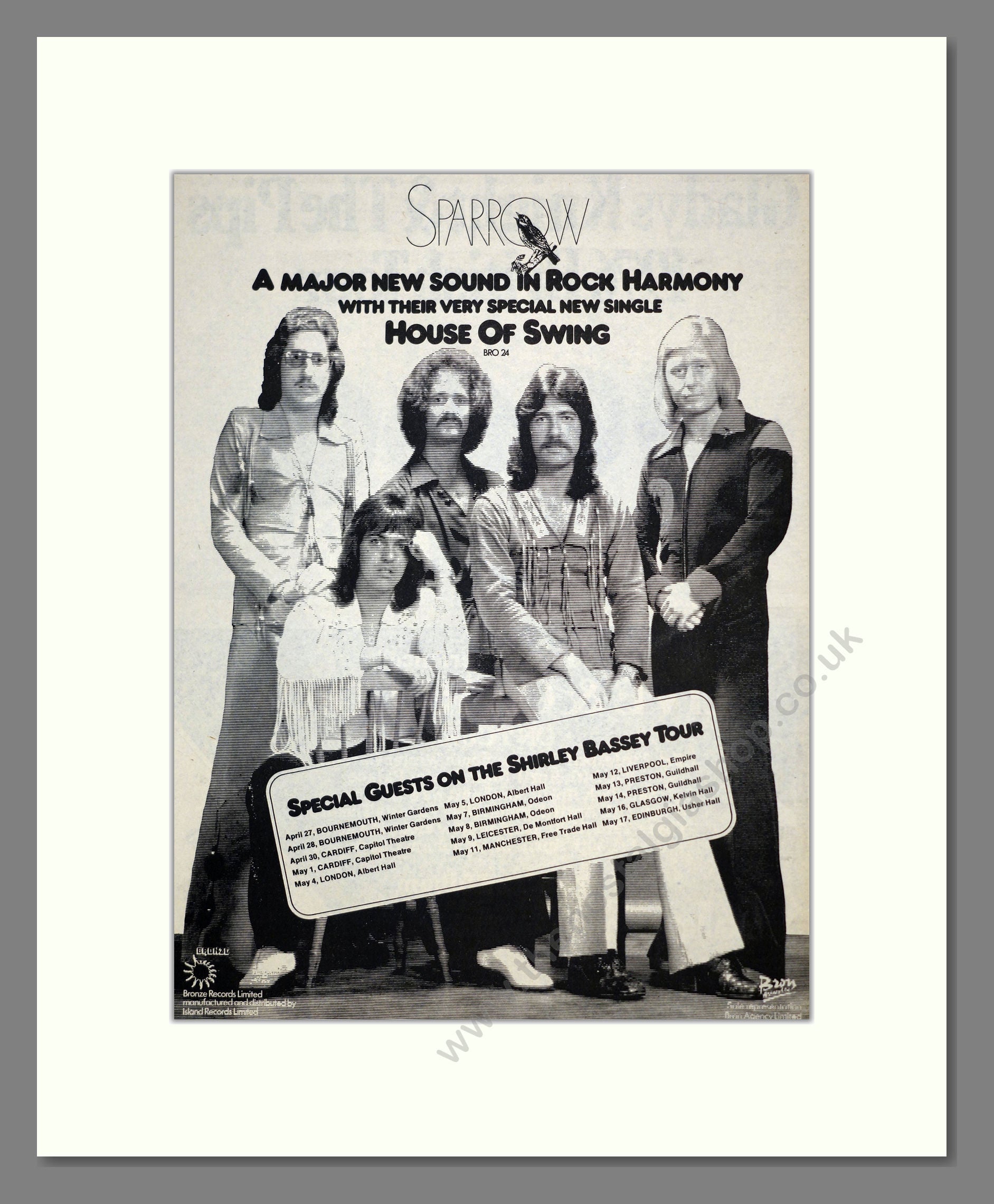 Sparrow - House Of Swing (Tour With Shirley Bassey). Vintage Advert 1976 (ref AD17568)
