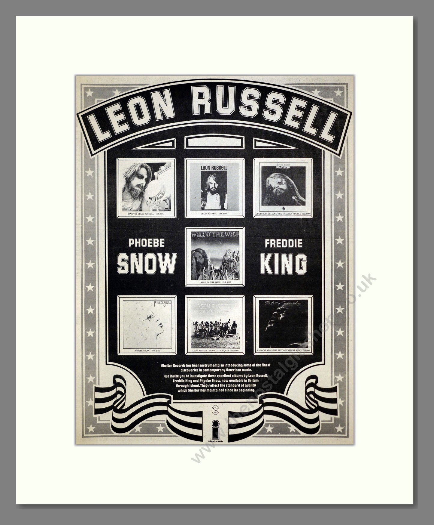Leon Russell - Various Albums. Vintage Advert 1976 (ref AD17580)