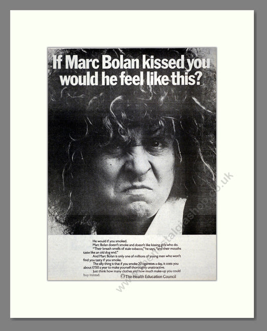 Marc Bolan - Health Education Council Anti-Smoking Advert. Vintage Advert 1976 (ref AD17590)