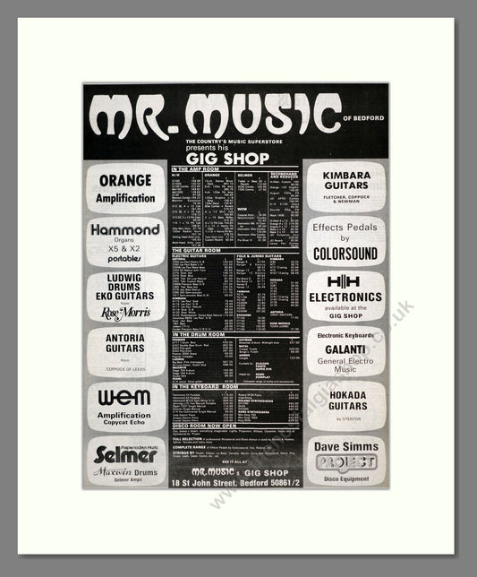 Mr Music - Gig Shop. Vintage Advert 1976 (ref AD17592)