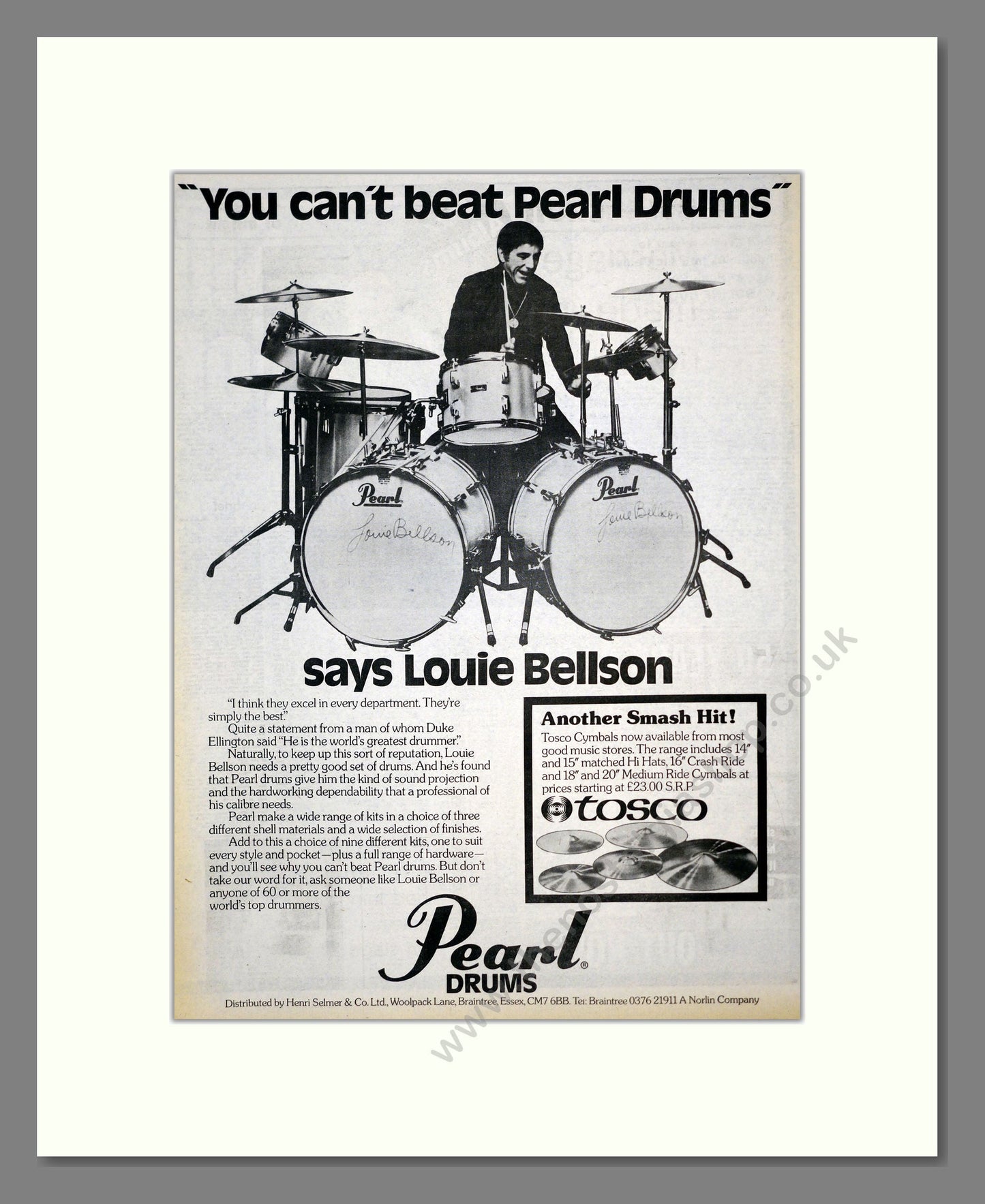Louie Bellson  - Pearl Drums Ad. Vintage Advert 1976 (ref AD17593)