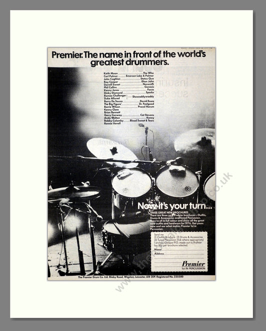 Premier Drums - Drummers List. Vintage Advert 1976 (ref AD17594)