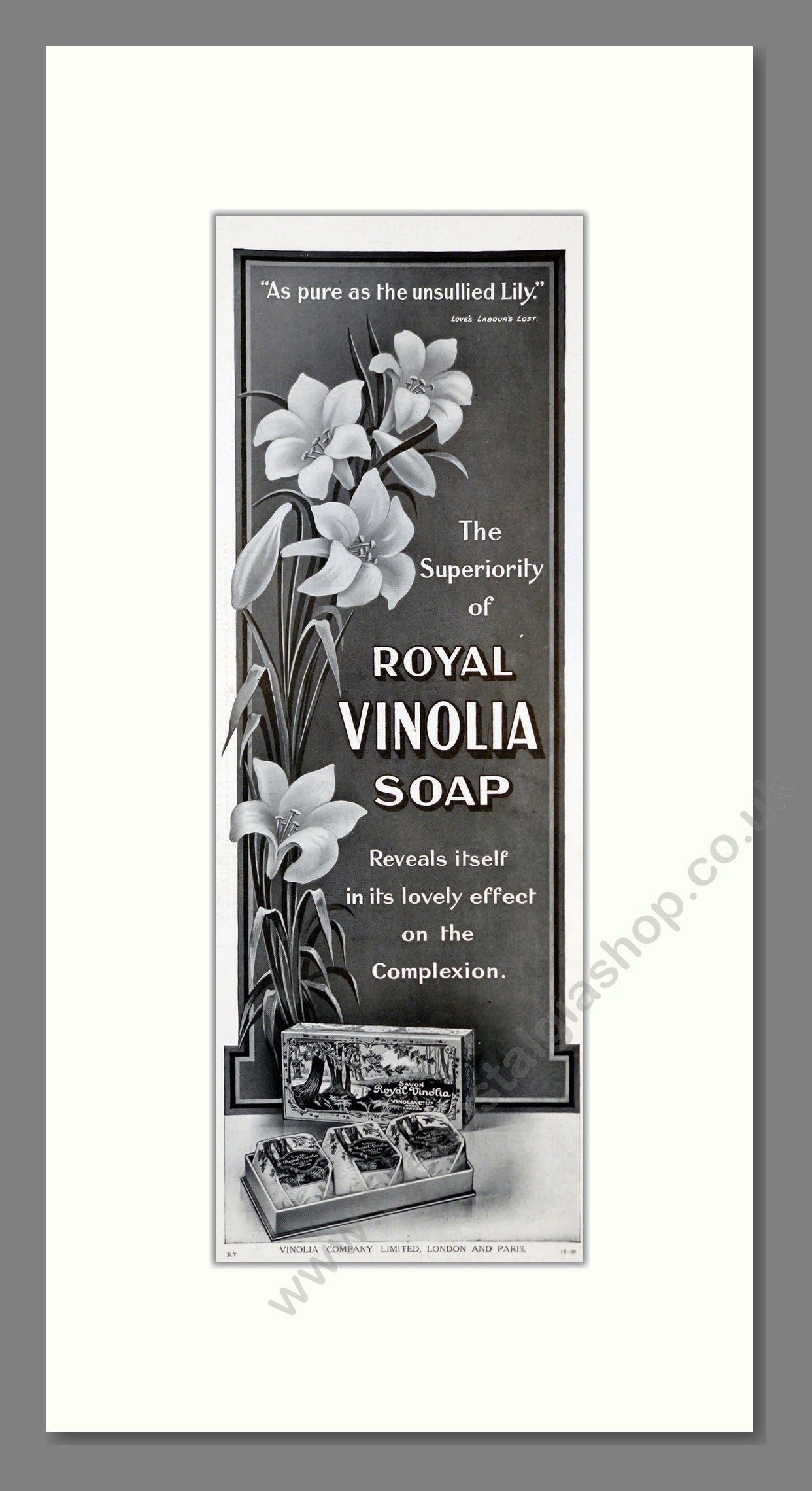 Royal Vinolia - Soap. Vintage Advert 1912 (ref AD201283)