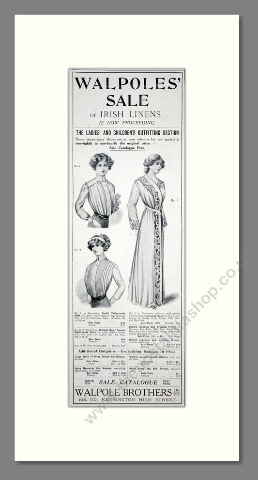 Walpoles - Fashion. Vintage Advert 1911 (ref AD201295)