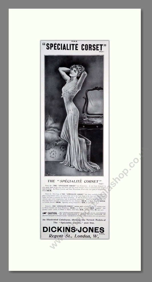 Dickins And Jones - Specialite Corset. Vintage Advert 1909 (ref AD201304)