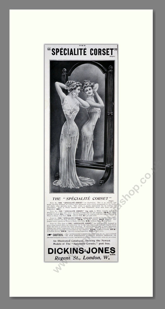 Dickins And Jones - Specialite Corset. Vintage Advert 1909 (ref AD201307)
