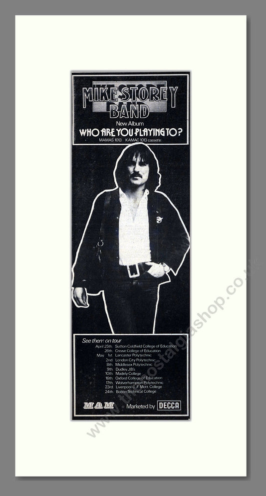Mike Storey Band - Who Are You Playing To. Vintage Advert 1975 (ref AD201317)
