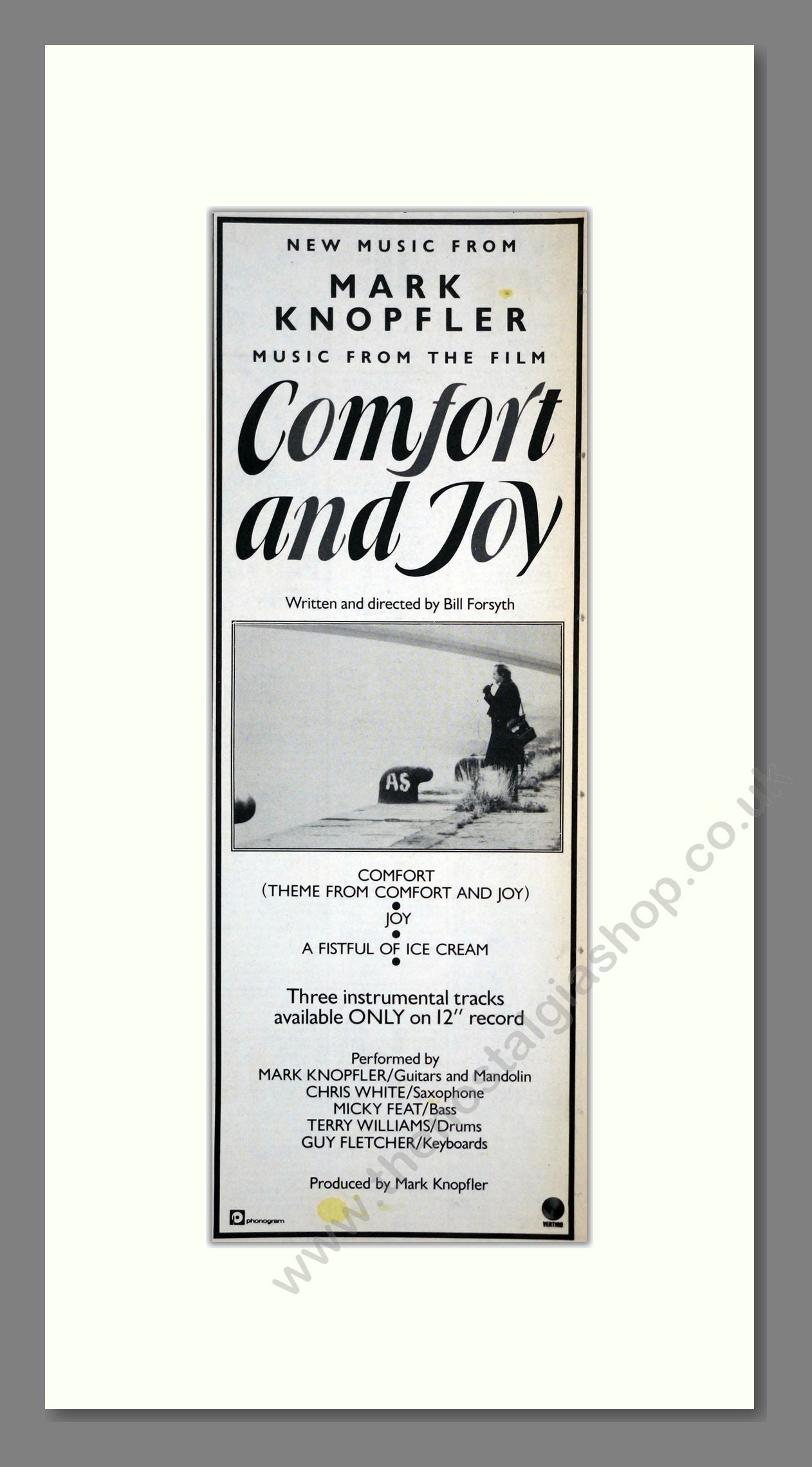 Mark Knopfler - Comfort And Joy Soundtrack. Vintage Advert 1984 (ref AD201325)
