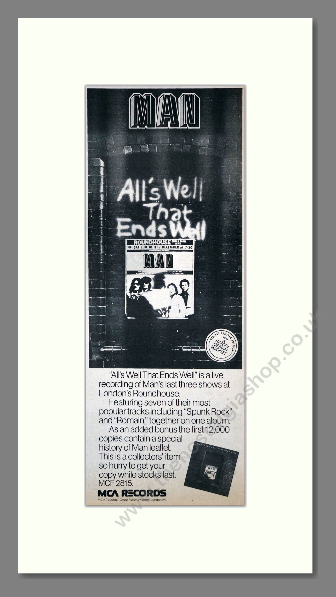 Man - All's Well That Ends Well. Vintage Advert 1977 (ref AD201326)