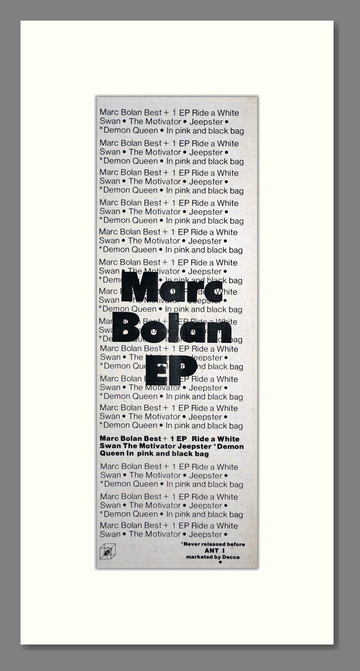 Mark Bolan - Best EP. Vintage Advert 1977 (ref AD201346)