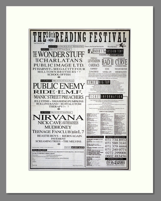 Reading Festival 92 - Line Up. Vintage Advert 1992 (ref AD17641)