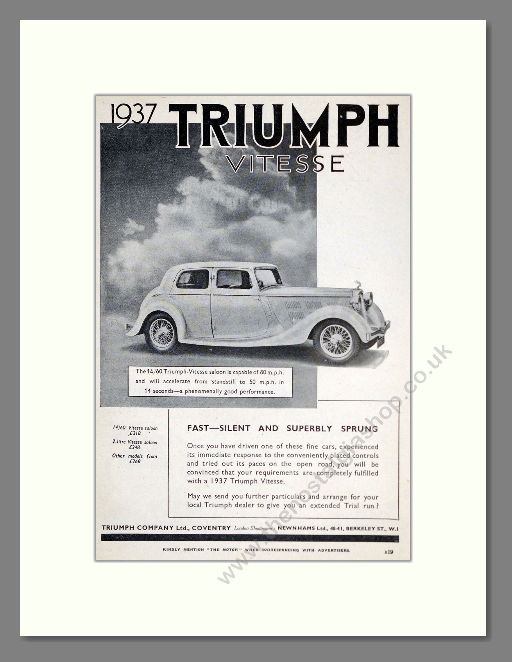 Triumph - Vitesse. Vintage Advert 1936 (ref AD61205)