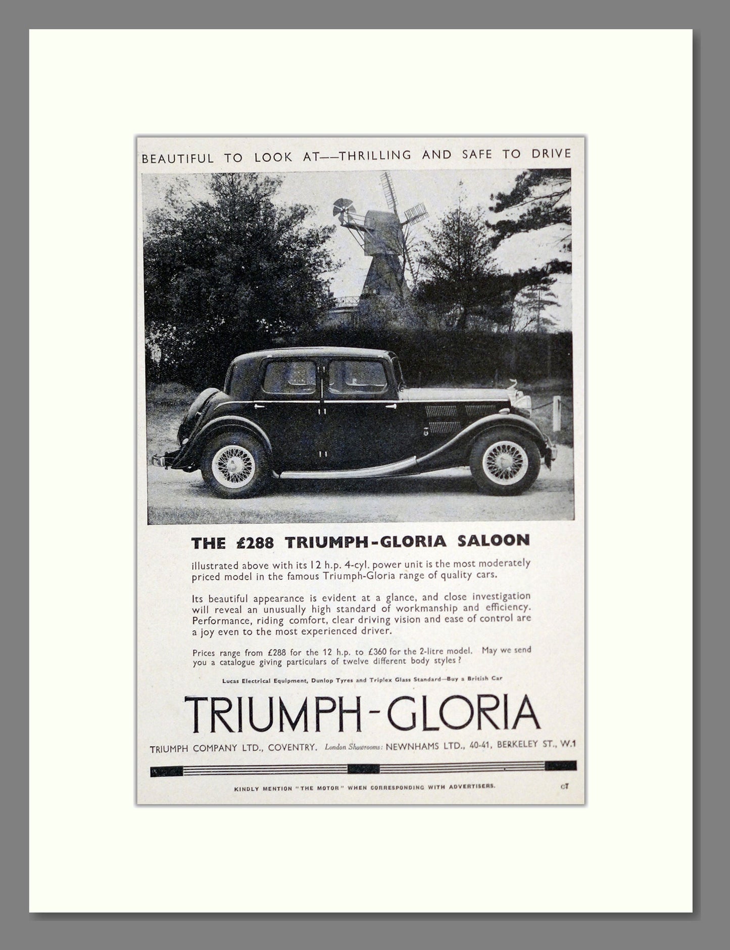 Triumph - Gloria. Vintage Advert 1936 (ref AD61208)