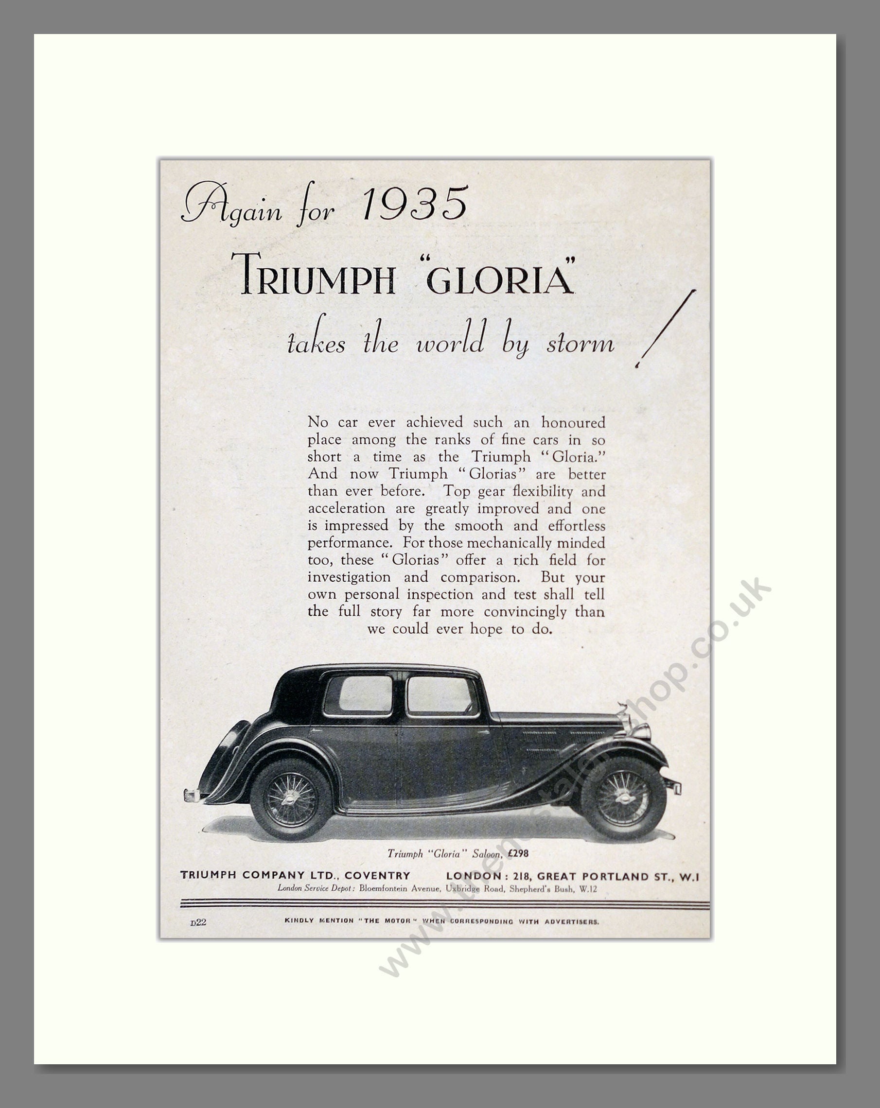 Triumph - Gloria. Vintage Advert 1934 (ref AD61210)