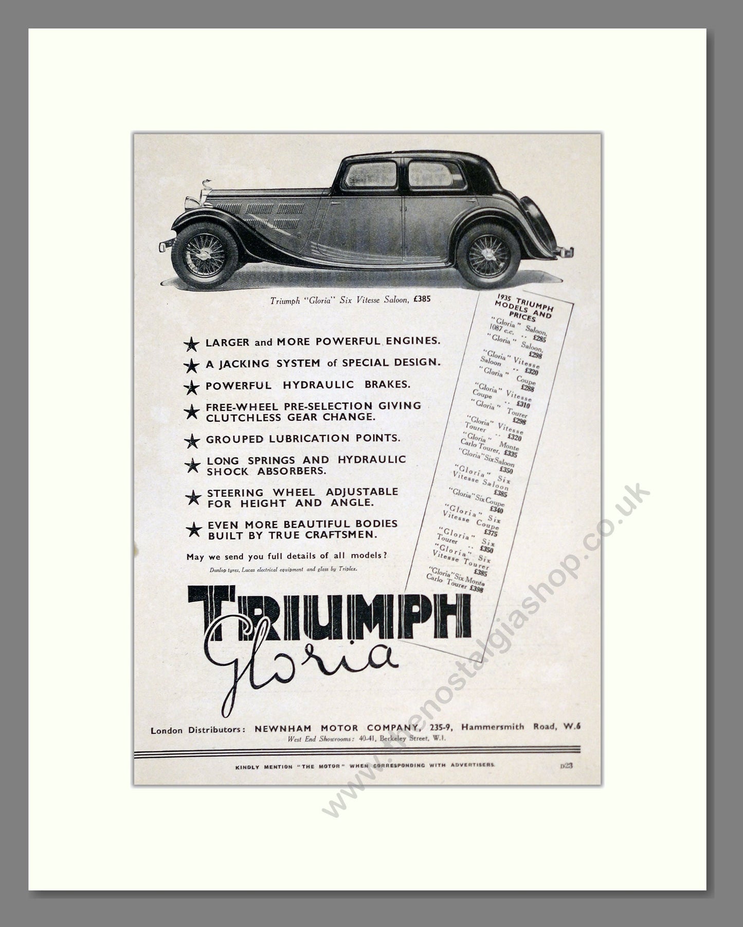 Triumph - Gloria. Vintage Advert 1934 (ref AD61211)