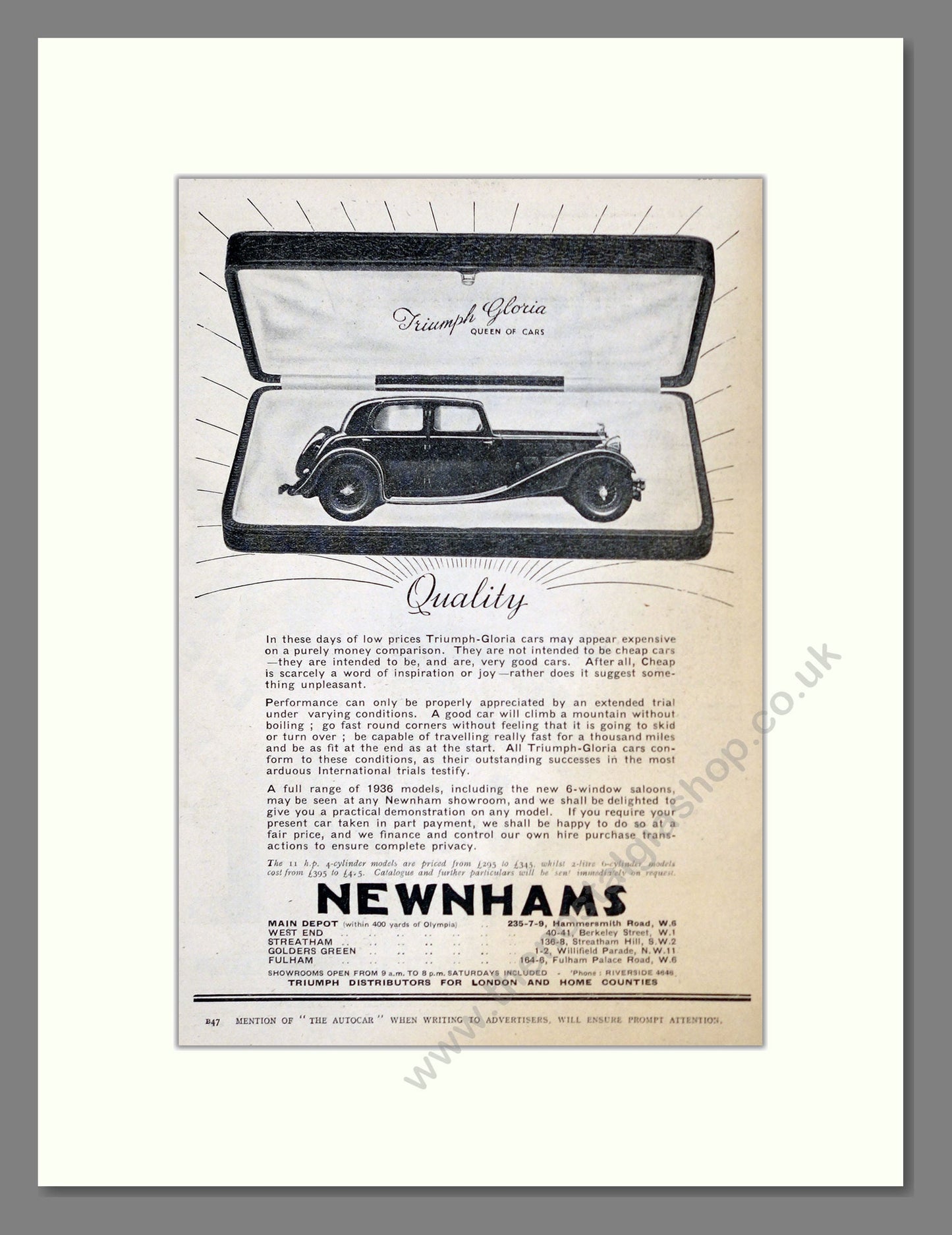 Triumph - Gloria. Vintage Advert 1935 (ref AD61212)