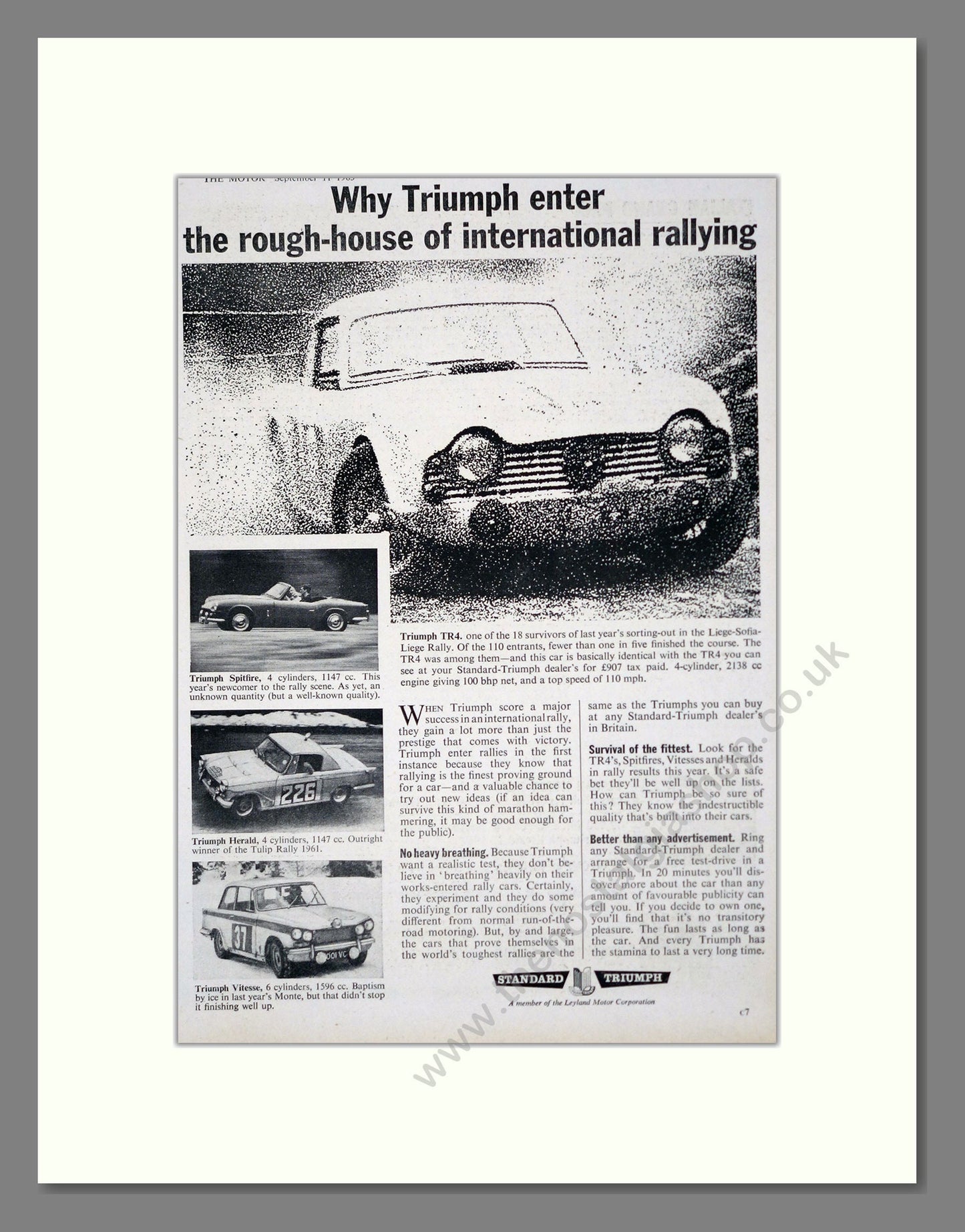 Triumph - Rallying Spitfire / Herald / Vitesse. Vintage Advert 1963 (ref AD61225)