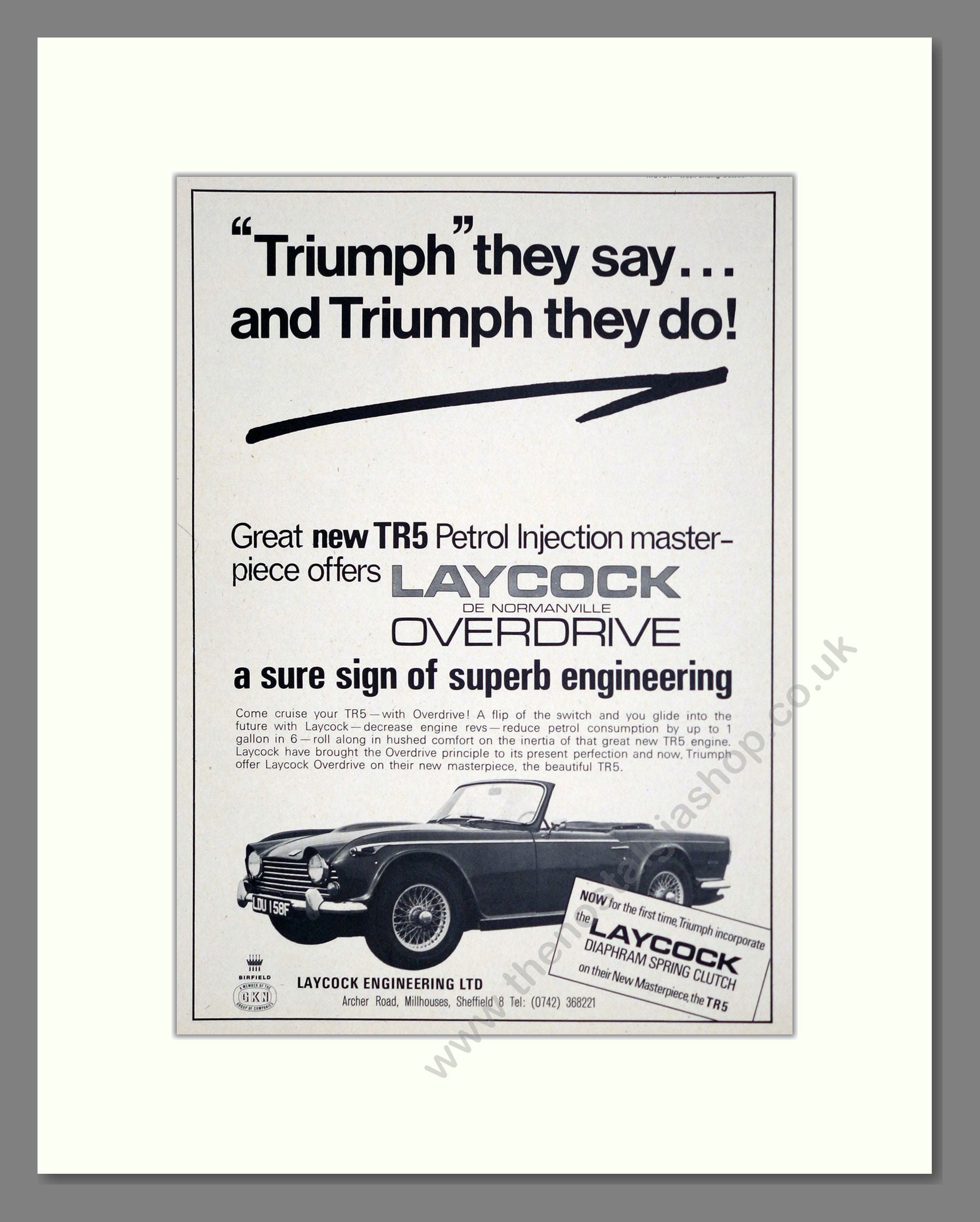 Triumph - TR5 Laycock Overdrive. Vintage Advert 1967 (ref AD61244)