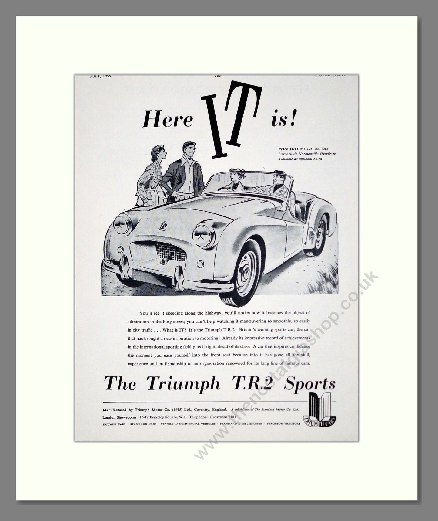 Triumph - TR2 Sports. Vintage Advert 1955 (ref AD61256)