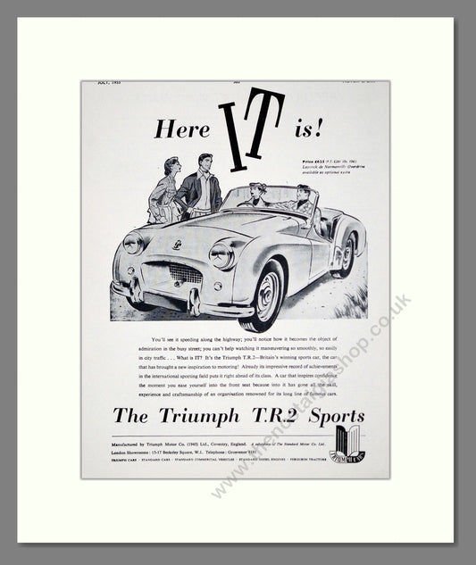 Triumph - TR2 Sports. Vintage Advert 1955 (ref AD61256)