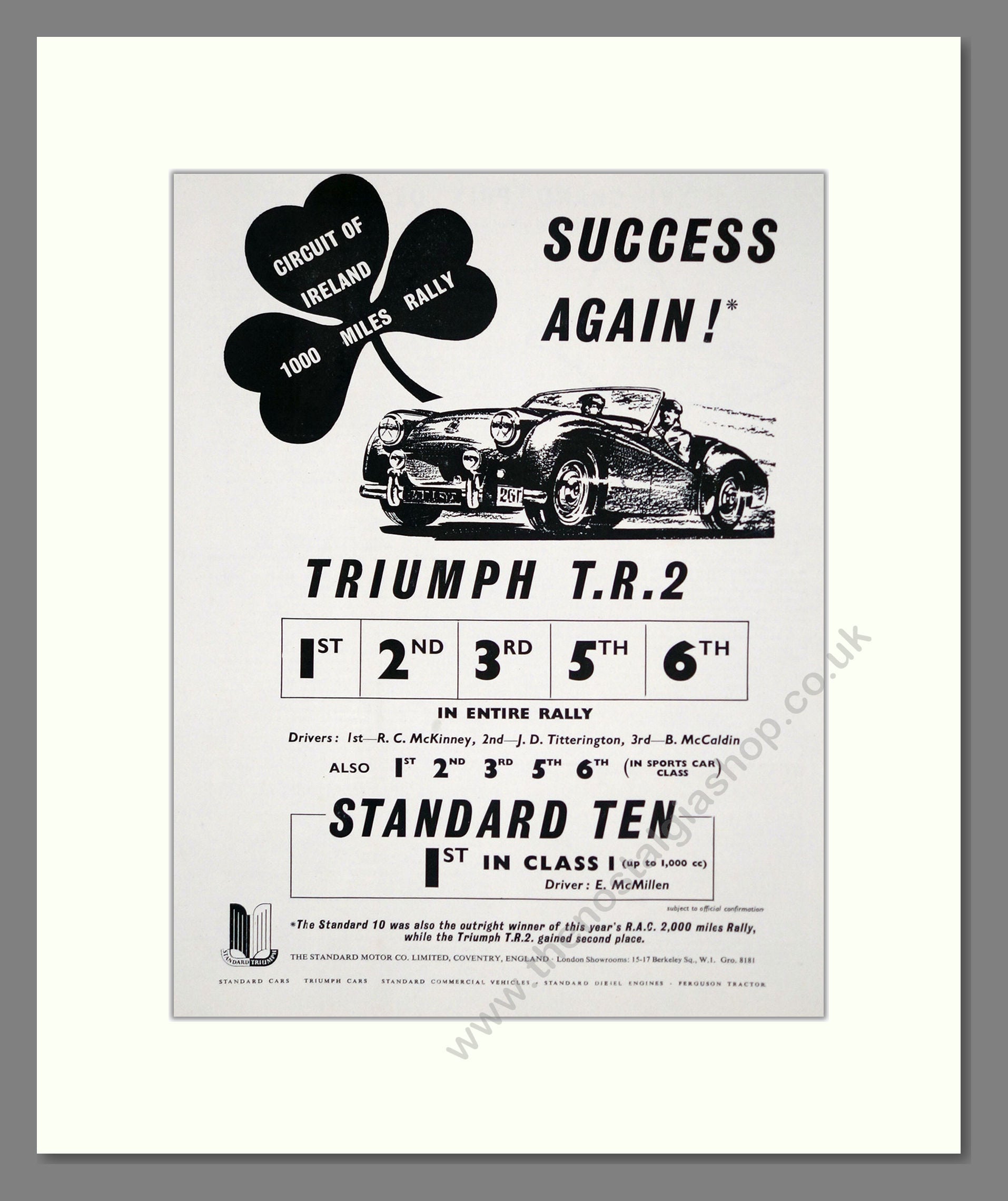 Triumph - TR2 Sports. Vintage Advert 1955 (ref AD61265)