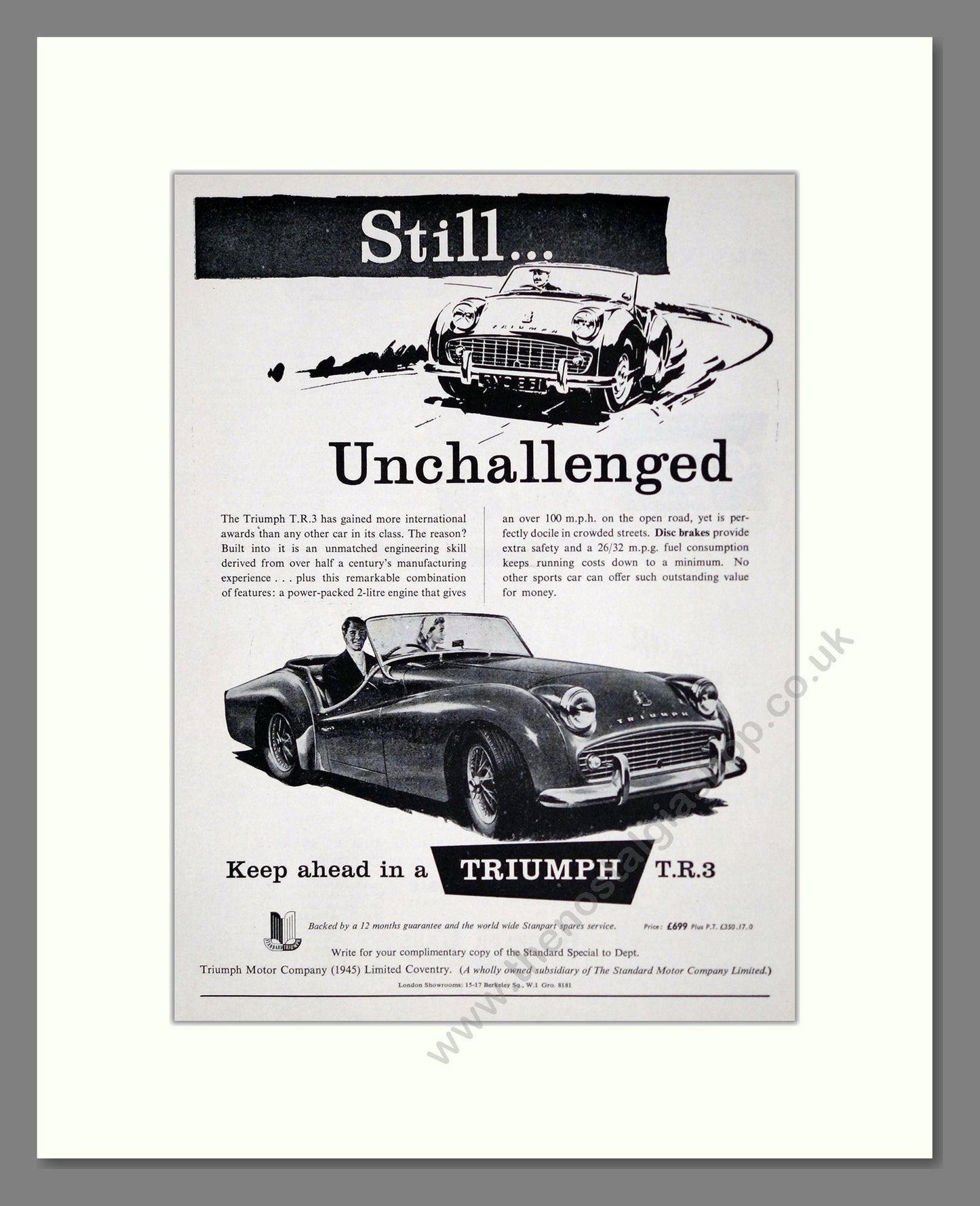 Triumph - TR3. Vintage Advert 1958 (ref AD61275)