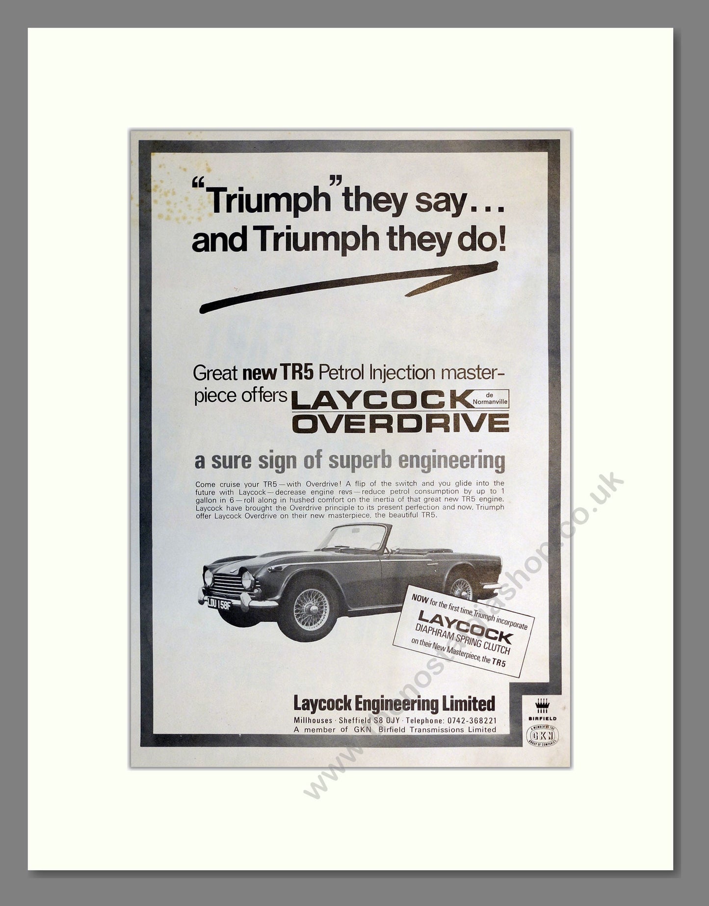 Triumph - TR5 Laycock Overdrive. Vintage Advert 1968 (ref AD61283)