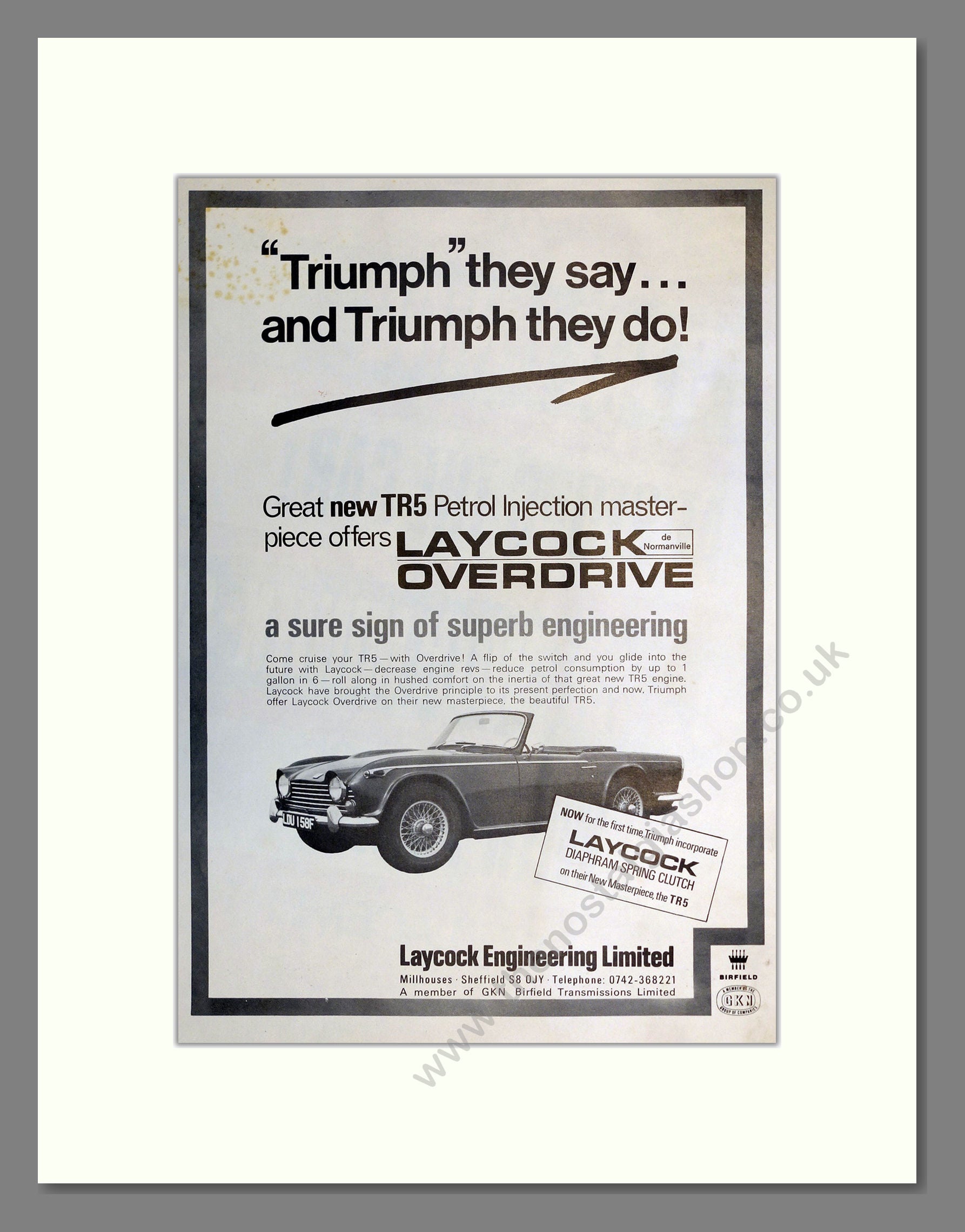 Triumph - TR5 Laycock Overdrive. Vintage Advert 1968 (ref AD61283)