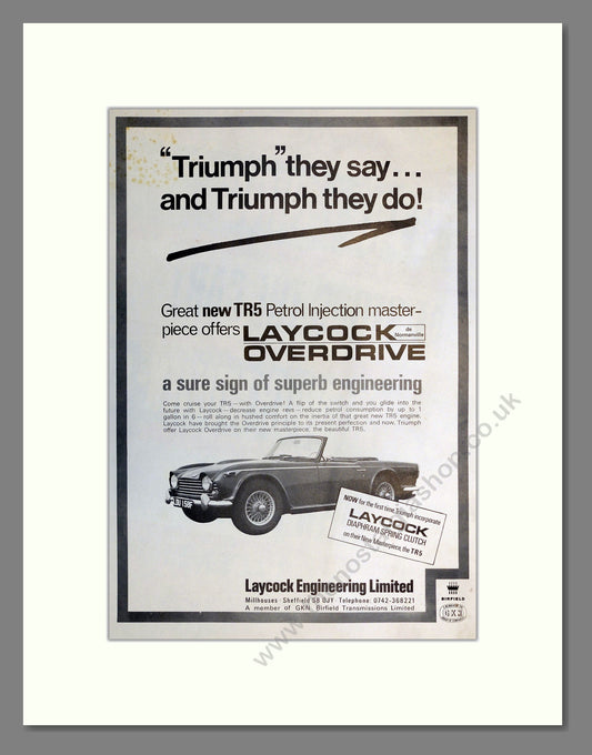 Triumph - TR5 Laycock Overdrive. Vintage Advert 1968 (ref AD61283)