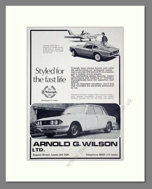 Triumph - GT6 / PI Mk2 Arnold Wilson. Vintage Advert 1974 (ref AD61284)