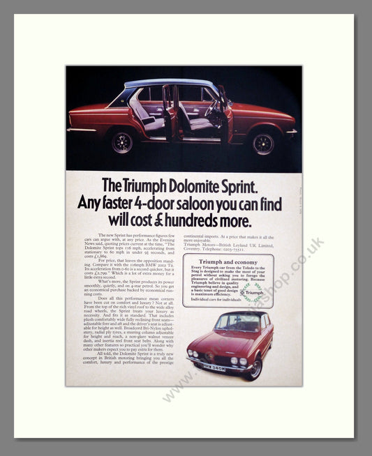 Triumph - Dolomite Sprint. Vintage Advert 1974 (ref AD61461)