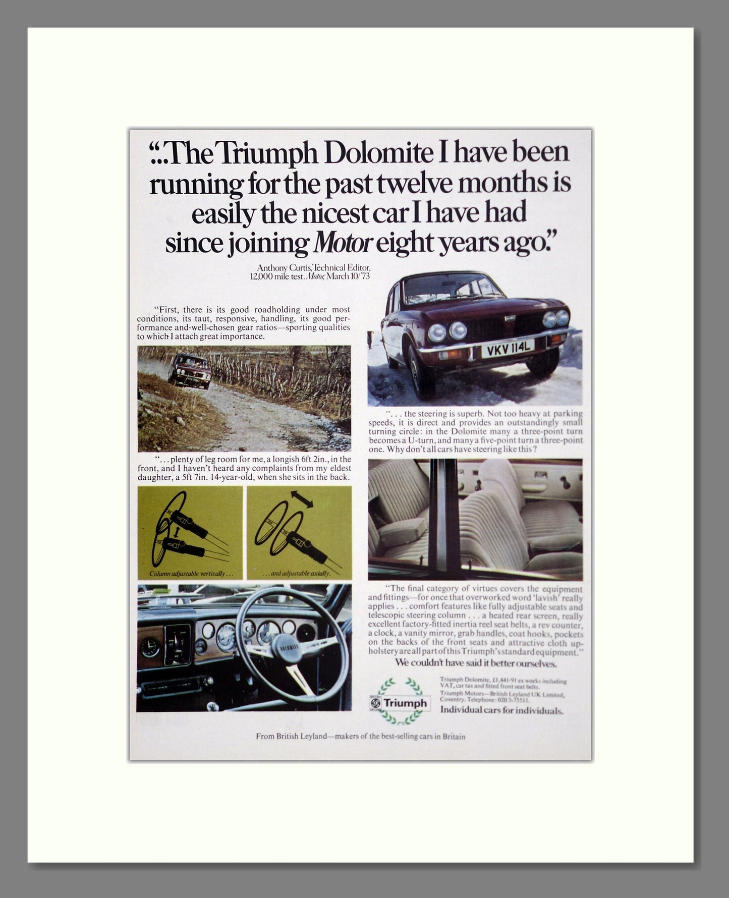 Triumph - Dolomite. Vintage Advert 1973 (ref AD61463)