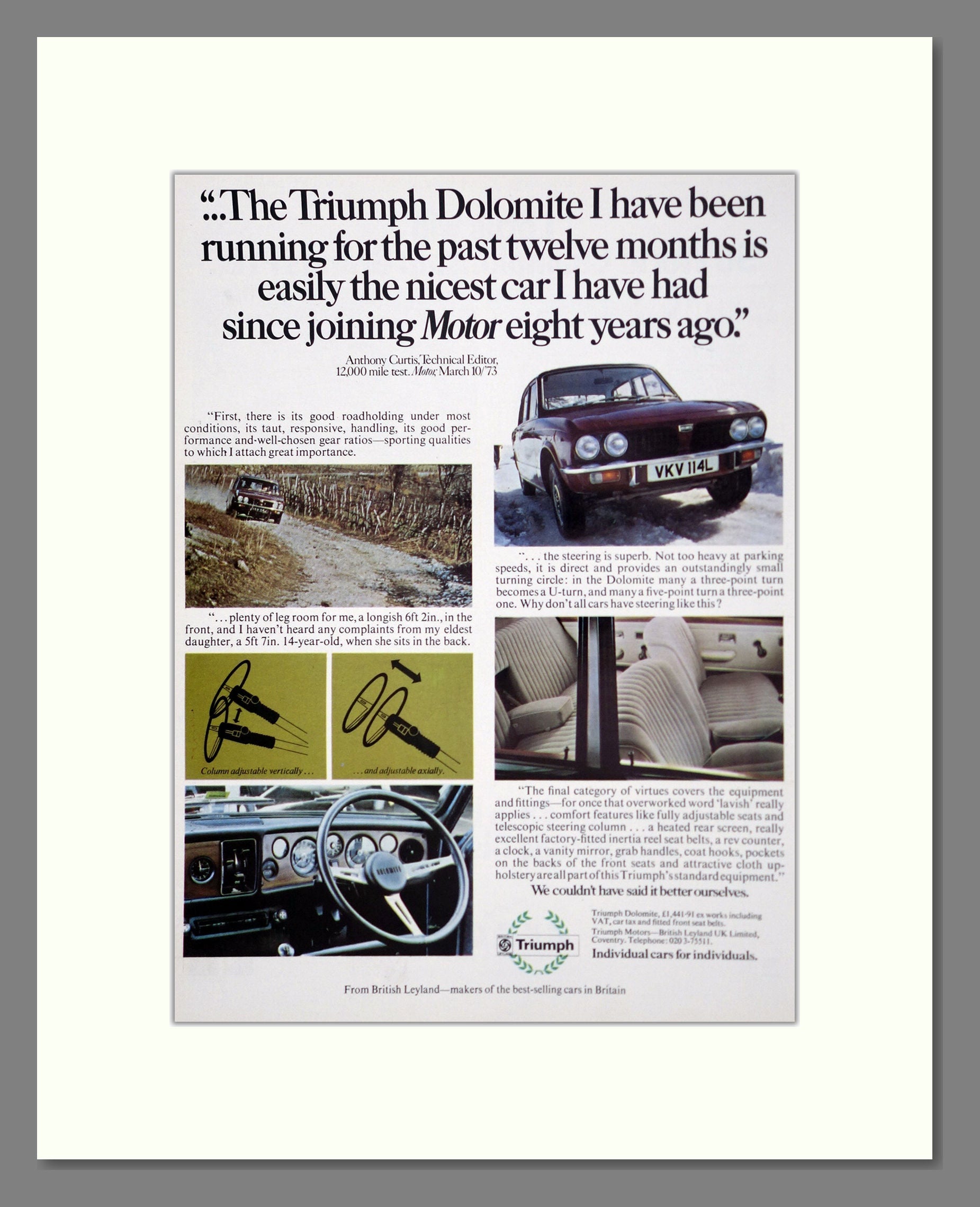 Triumph - Dolomite. Vintage Advert 1973 (ref AD61463)