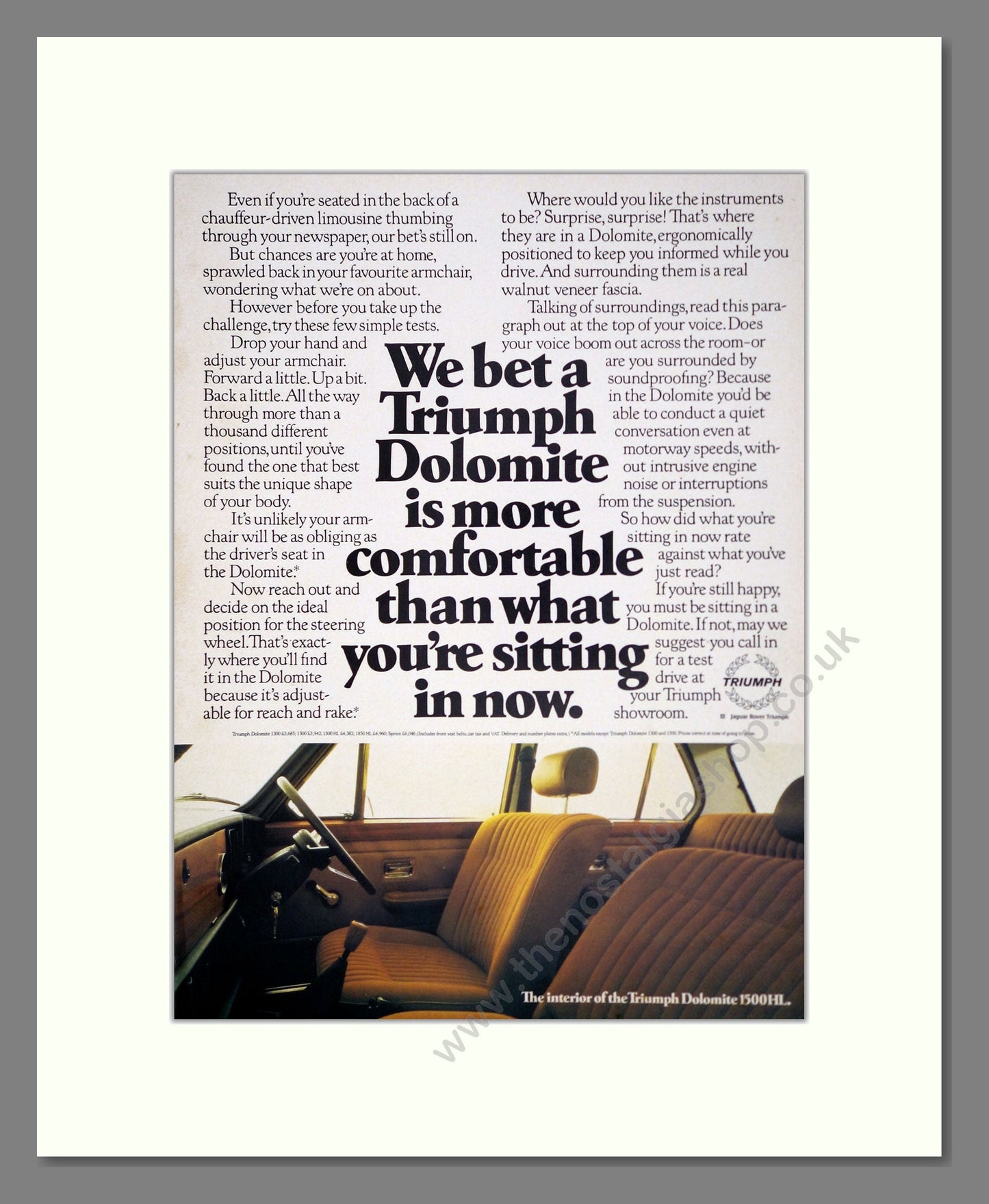 Triumph - Dolomite. Vintage Advert 1974 (ref AD61468)